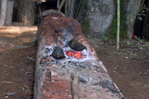 16.09.2006 - Kanubau mittels Feuer im Cherokee Reservat im Dorf Oconaluftee
